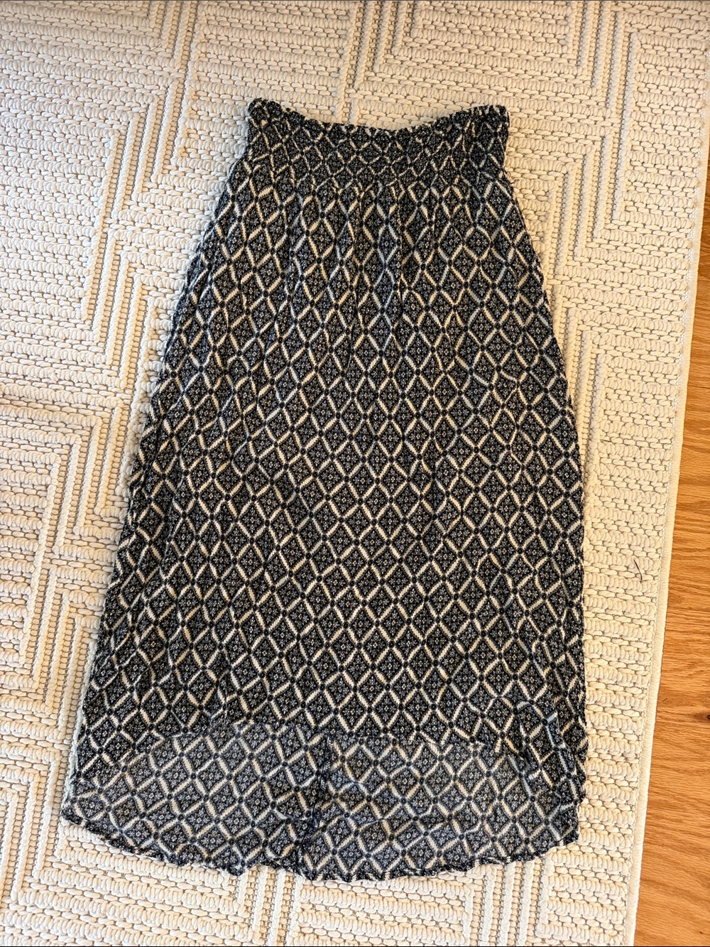 Navy and White Diamond Print Maxi Skirt